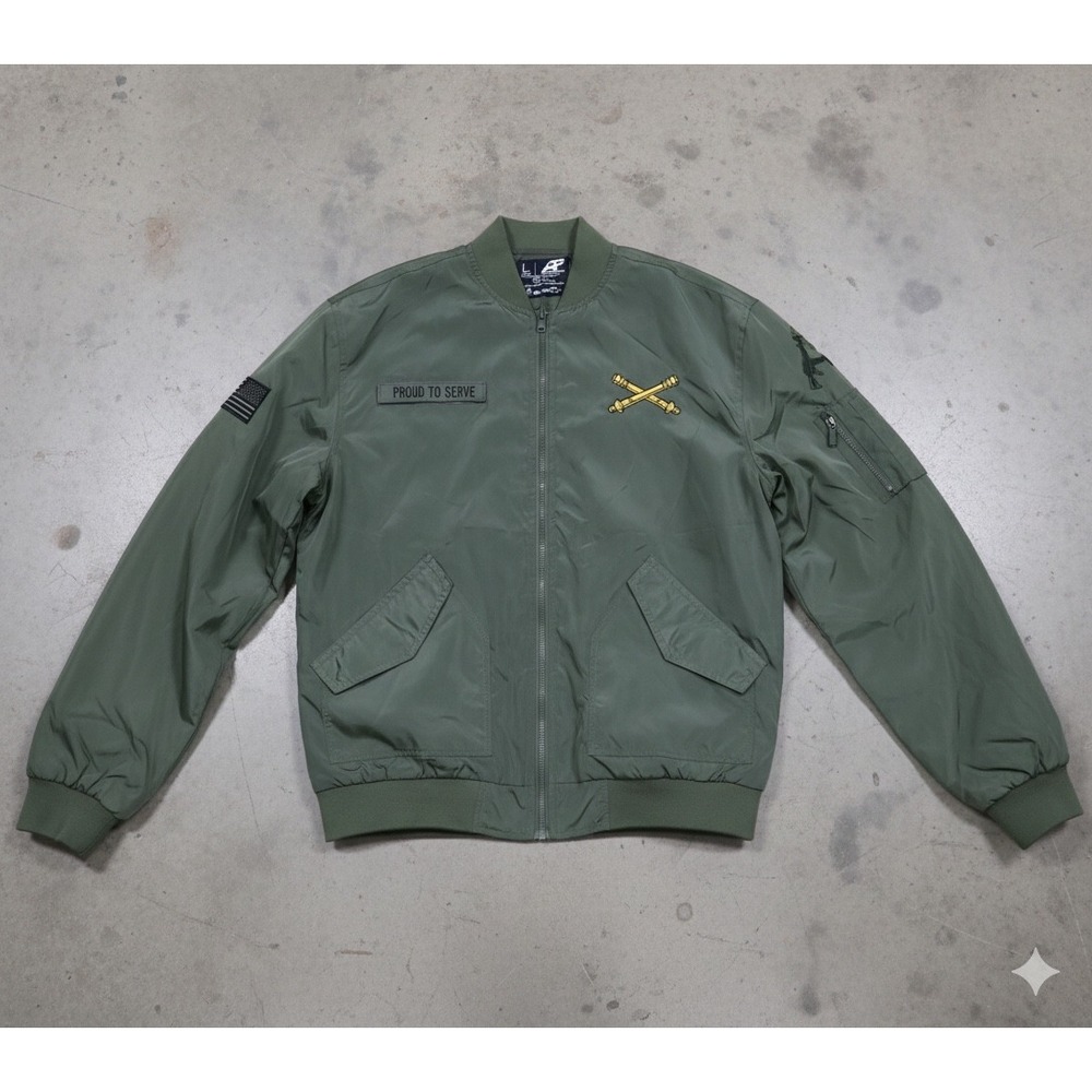 Army Performance Proud To Serve Bomber Flight Jacket Sz L Y2K Military Artillery